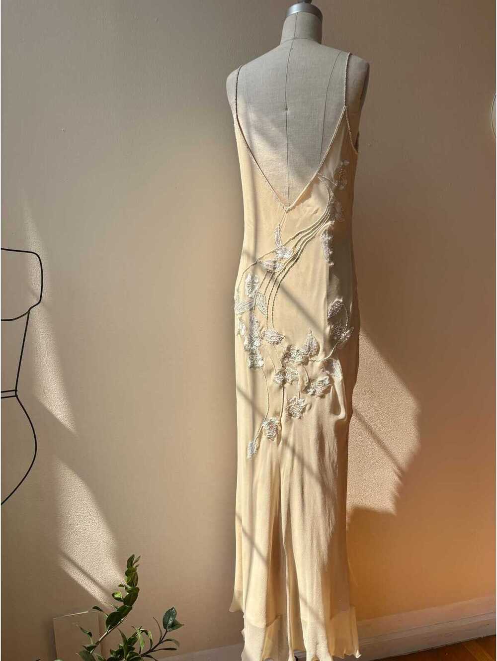 Vintage 1990s Sue Wong Ivory Embroidered Beaded Silk Chiffon Gown - Picture 8 of 9
